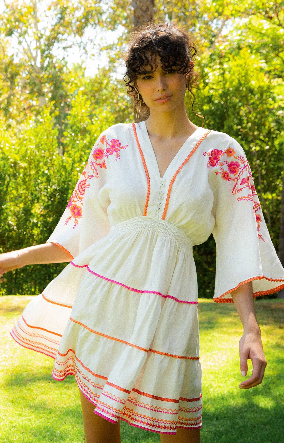 Aliah Embroidered Linen Dress