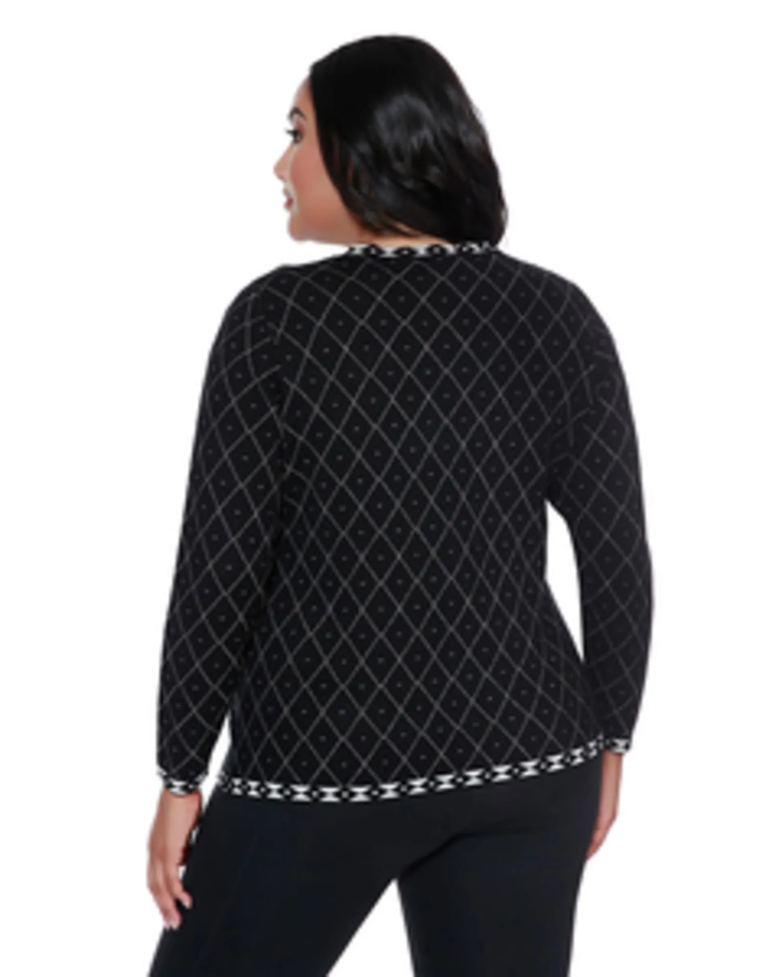 Alice Argyle Zip Up Cardigan | BLACK/PEWTER/SILVER