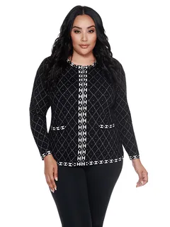 Alice Argyle Zip Up Cardigan | BLACK/PEWTER/SILVER