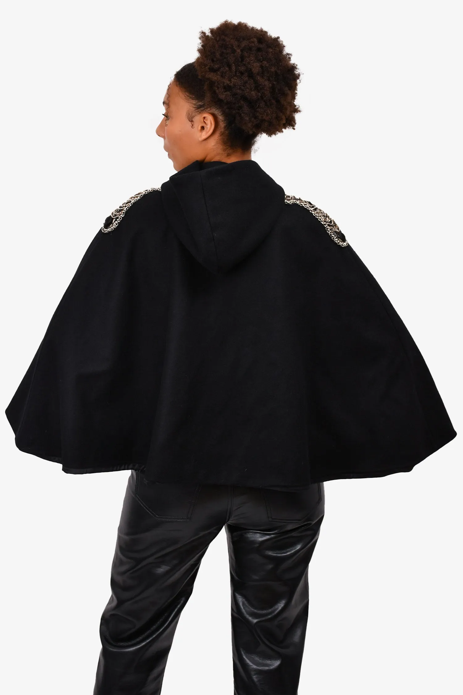 Alice   Olivia Black Wool Crystal Embroidered Double Zip Cape Jacket Size XS