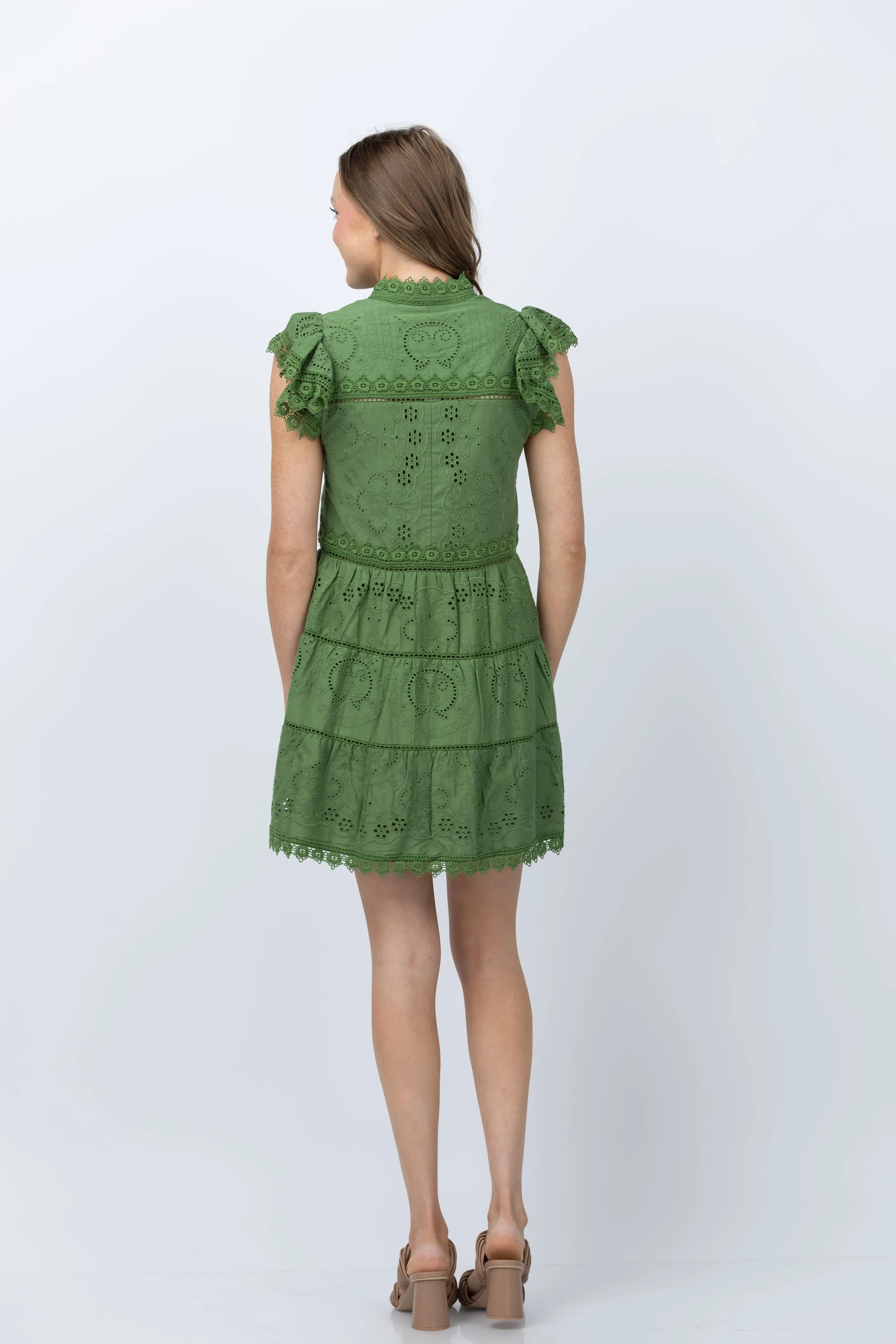Alice   Olivia Marina Eyelet Dress in Avocado