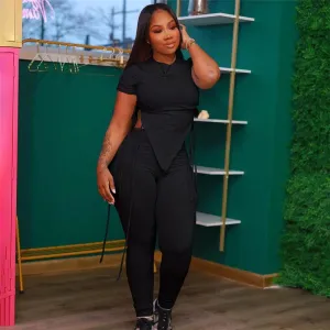 All Black Short Sleeve Pants Set
