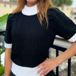 All That Black & White Color Block Sweater Top