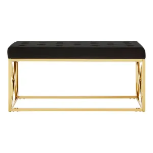 Allure Black Tufted Seat / Gold Finish Bench