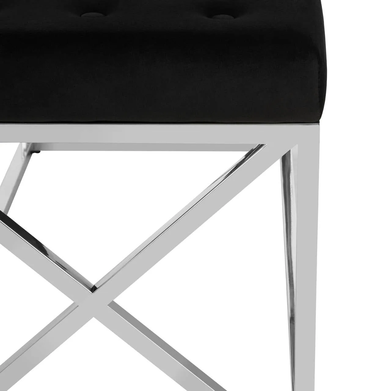 Allure Black Tufted Seat / Silver Finish Bench