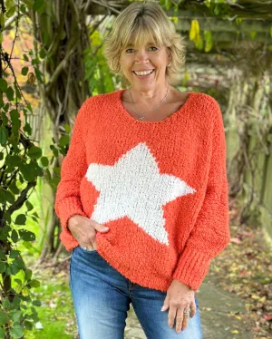 Alpaca Wool Mix Boucle Star Jumper - Orange
