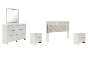 Altyra King Panel Headboard Bed with Mirrored Dresser, Chest and 2 Nightstands