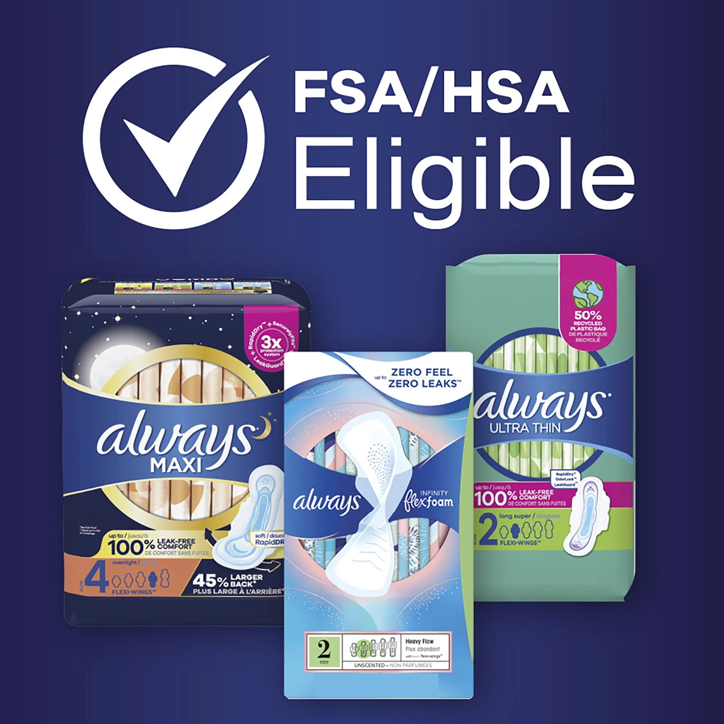 Always Maxi Pads with Wings, Size 5, Extra Heavy Overnight Absorbency, 27 CT