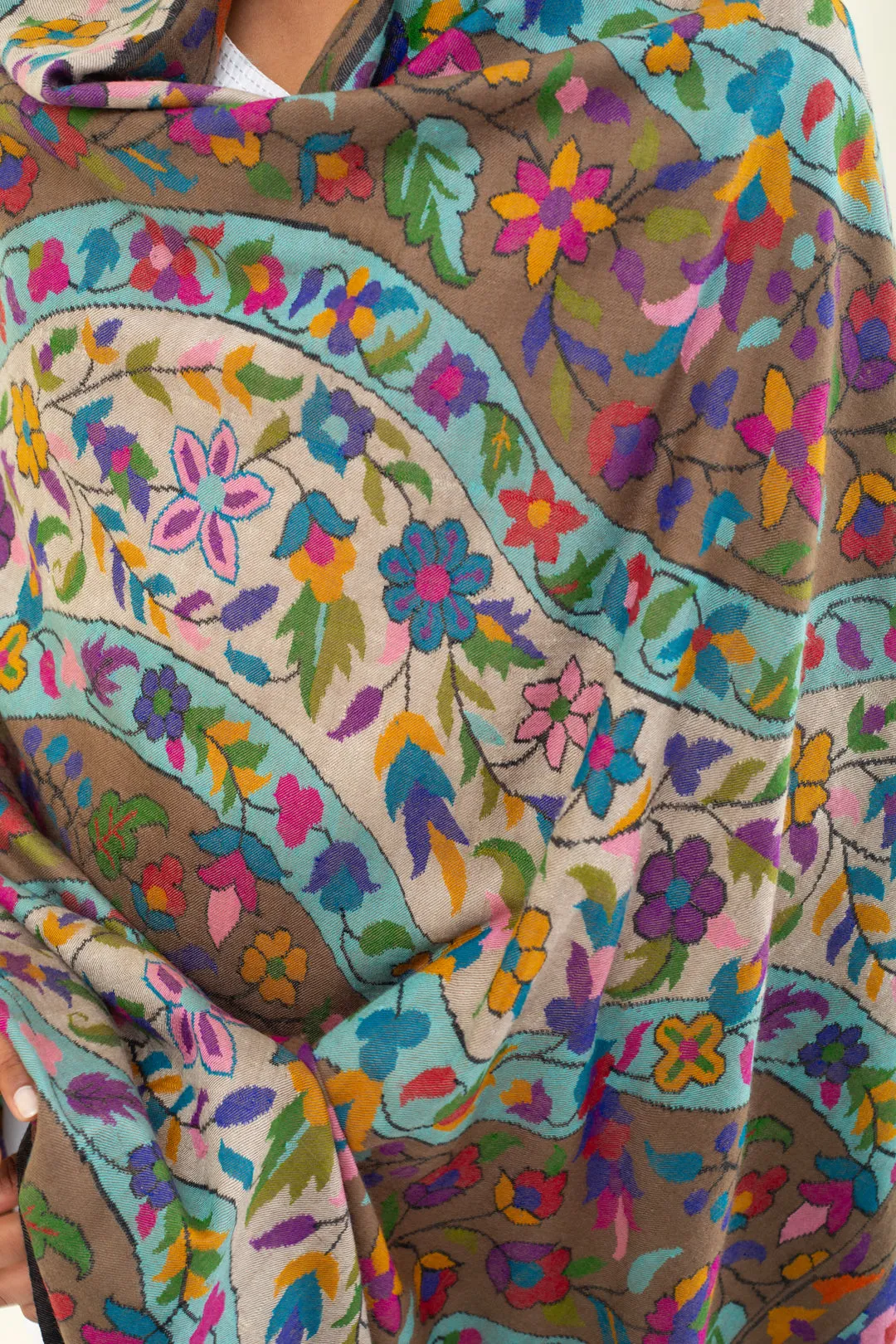 Amberlee Floral Vine Kani Jama Pashmina Shawl