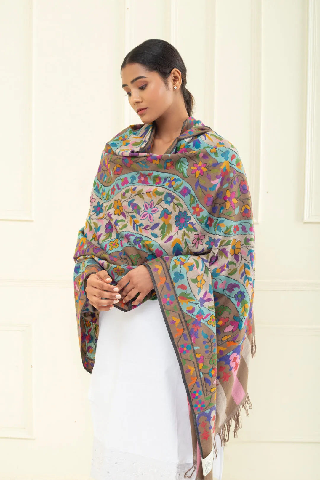 Amberlee Floral Vine Kani Jama Pashmina Shawl