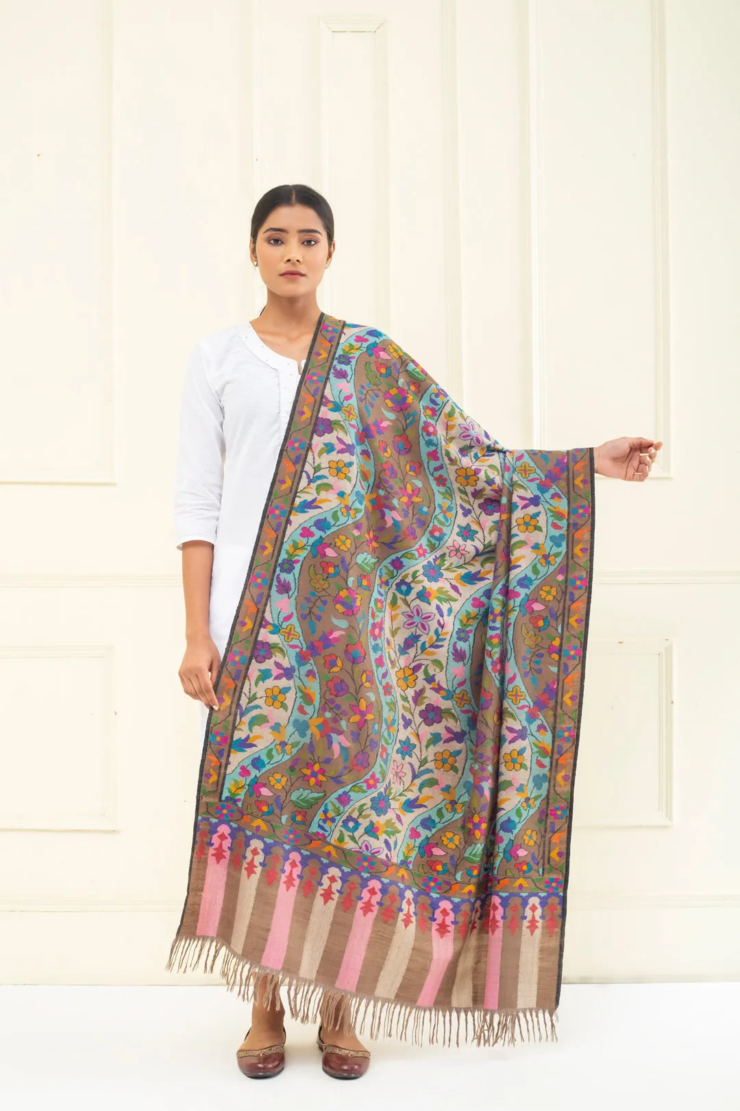 Amberlee Floral Vine Kani Jama Pashmina Shawl