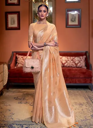 Ambitious Cream Color Silk Weave Saree With Half Sleeve Blouse