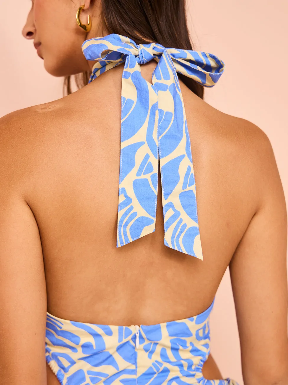 Ambra Maddalena Aurora Halter Neck Mini Dress in Blue Swirl