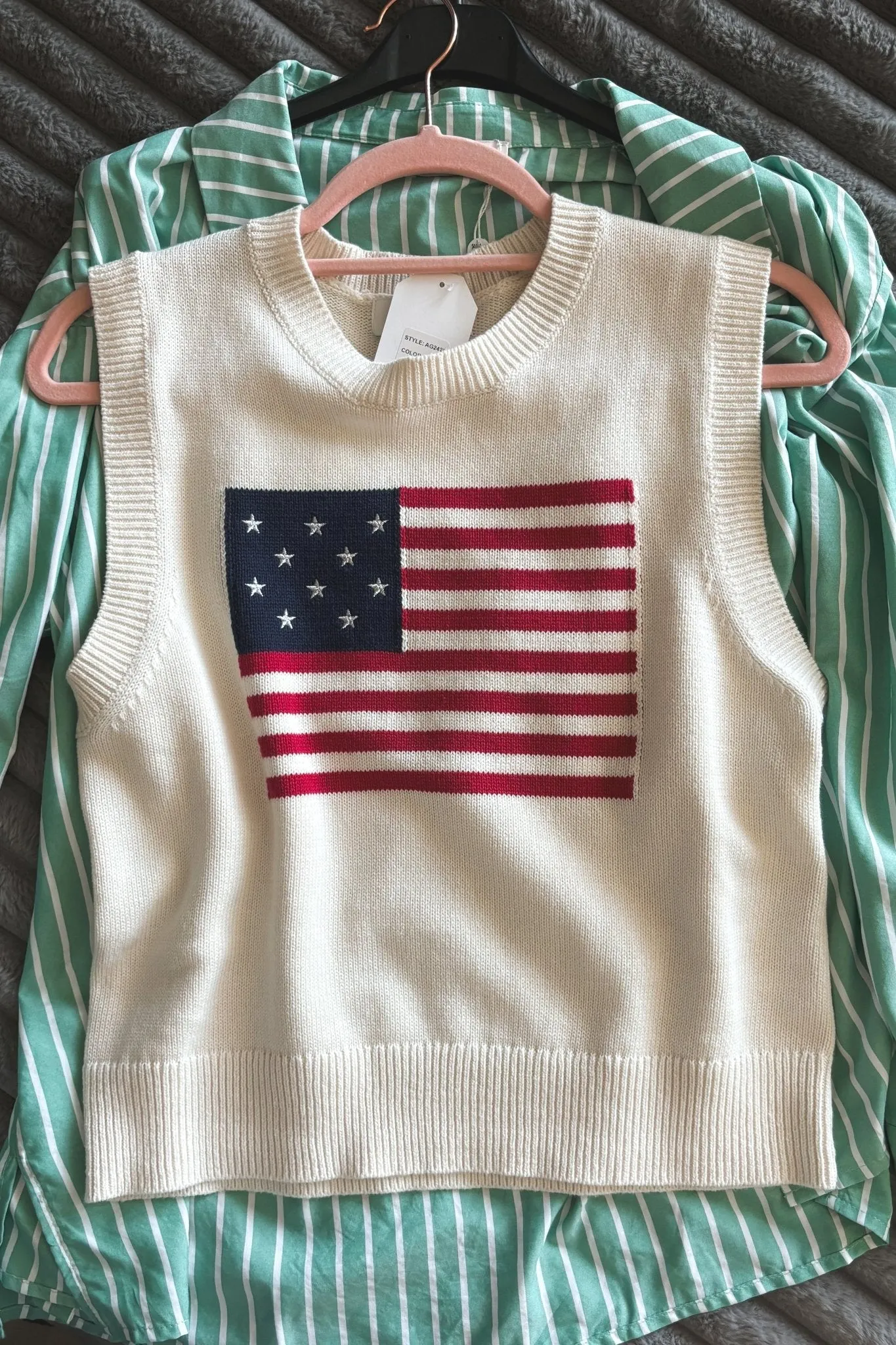 American Flag 90's Sweater Vest Tank Top | Ivory