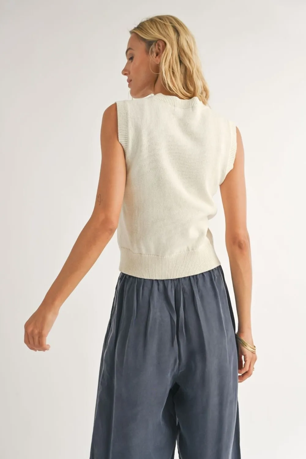 American Flag 90's Sweater Vest Tank Top | Ivory