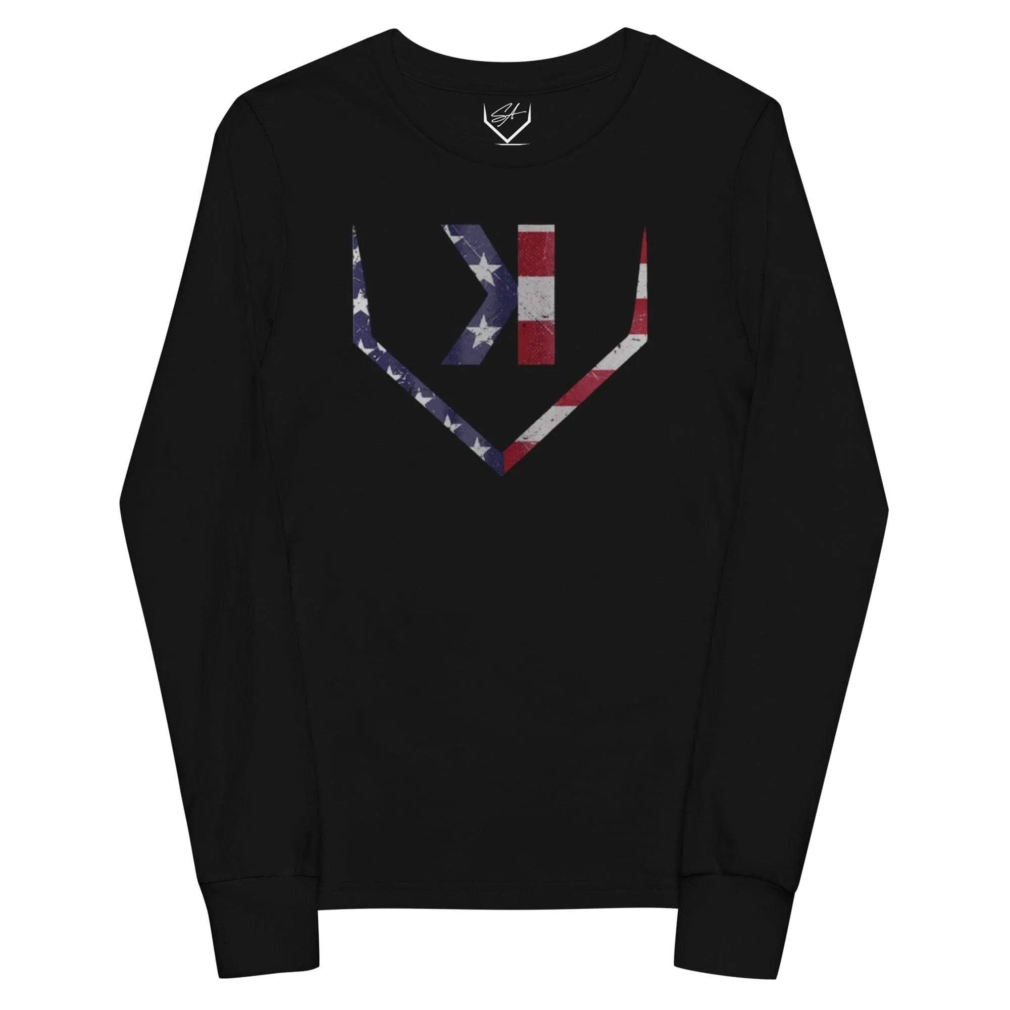 American Flag Home Plate Distressed - Youth Long Sleeve