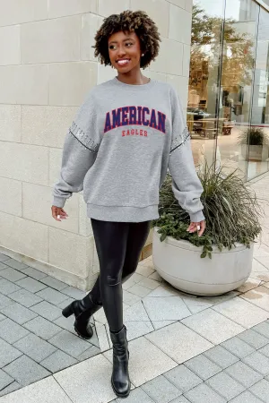 AMERICAN UNIVERSITY EAGLES COMPETITIVE EDGE JEWEL TRIM SLEEVE FLEECE PULLOVER