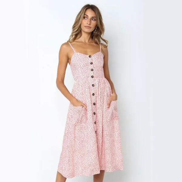 Amy Fashion - Backless Sleeveless Striped Dot Print Solid Dress