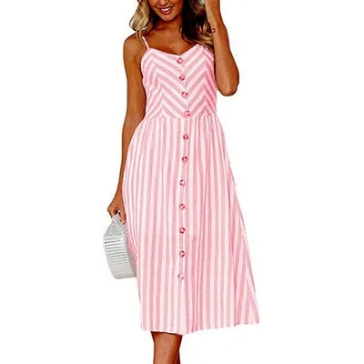 Amy Fashion - Backless Sleeveless Striped Dot Print Solid Dress