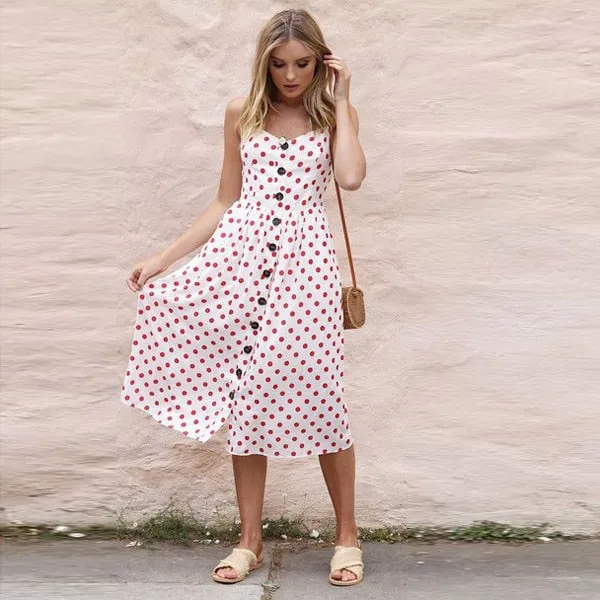 Amy Fashion - Backless Sleeveless Striped Dot Print Solid Dress