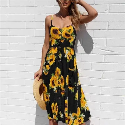 Amy Fashion - Backless Sleeveless Striped Dot Print Solid Dress