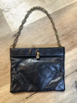 Ande Navy Leather Handbag with Chain Strap