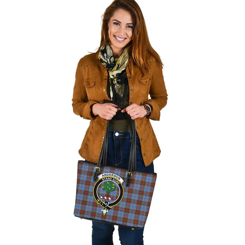 Anderson Modern Tartan Leather Tote Bag with Family Crest