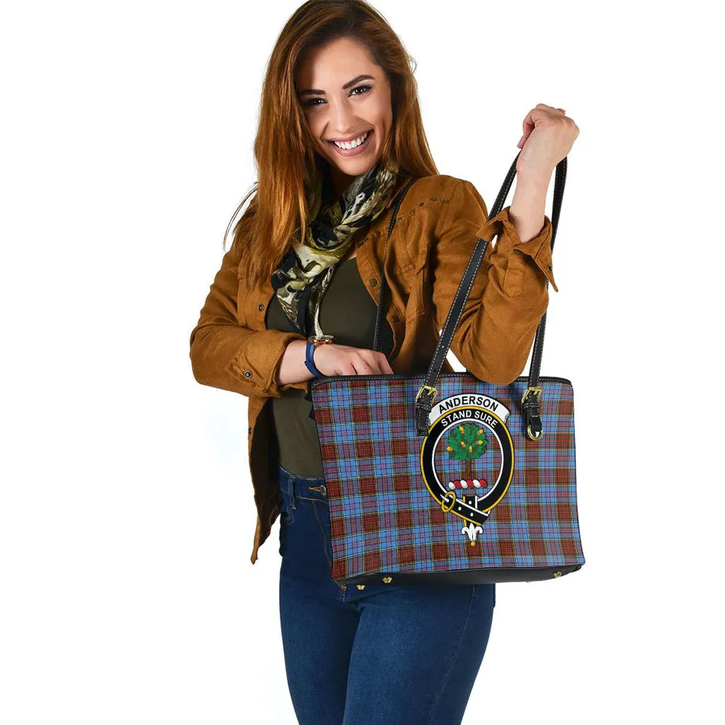 Anderson Modern Tartan Leather Tote Bag with Family Crest
