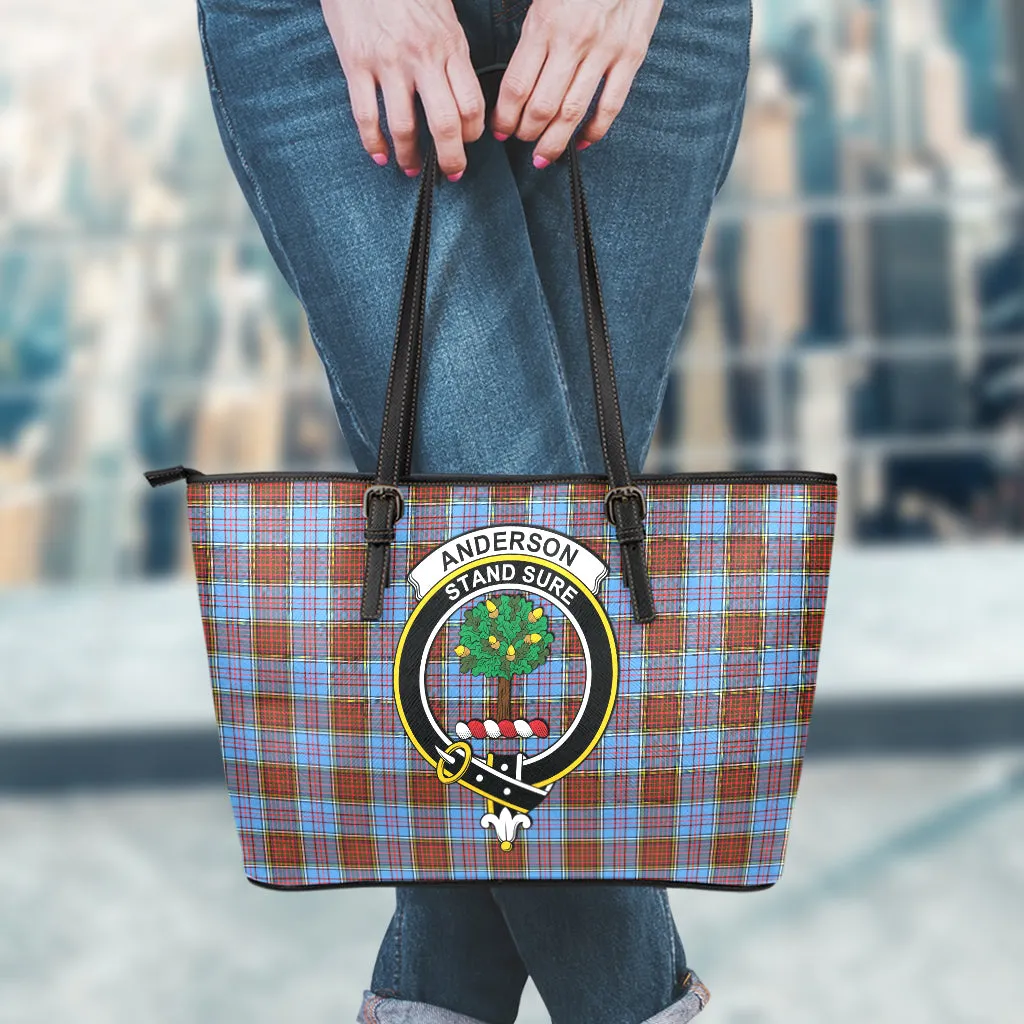 Anderson Modern Tartan Leather Tote Bag with Family Crest