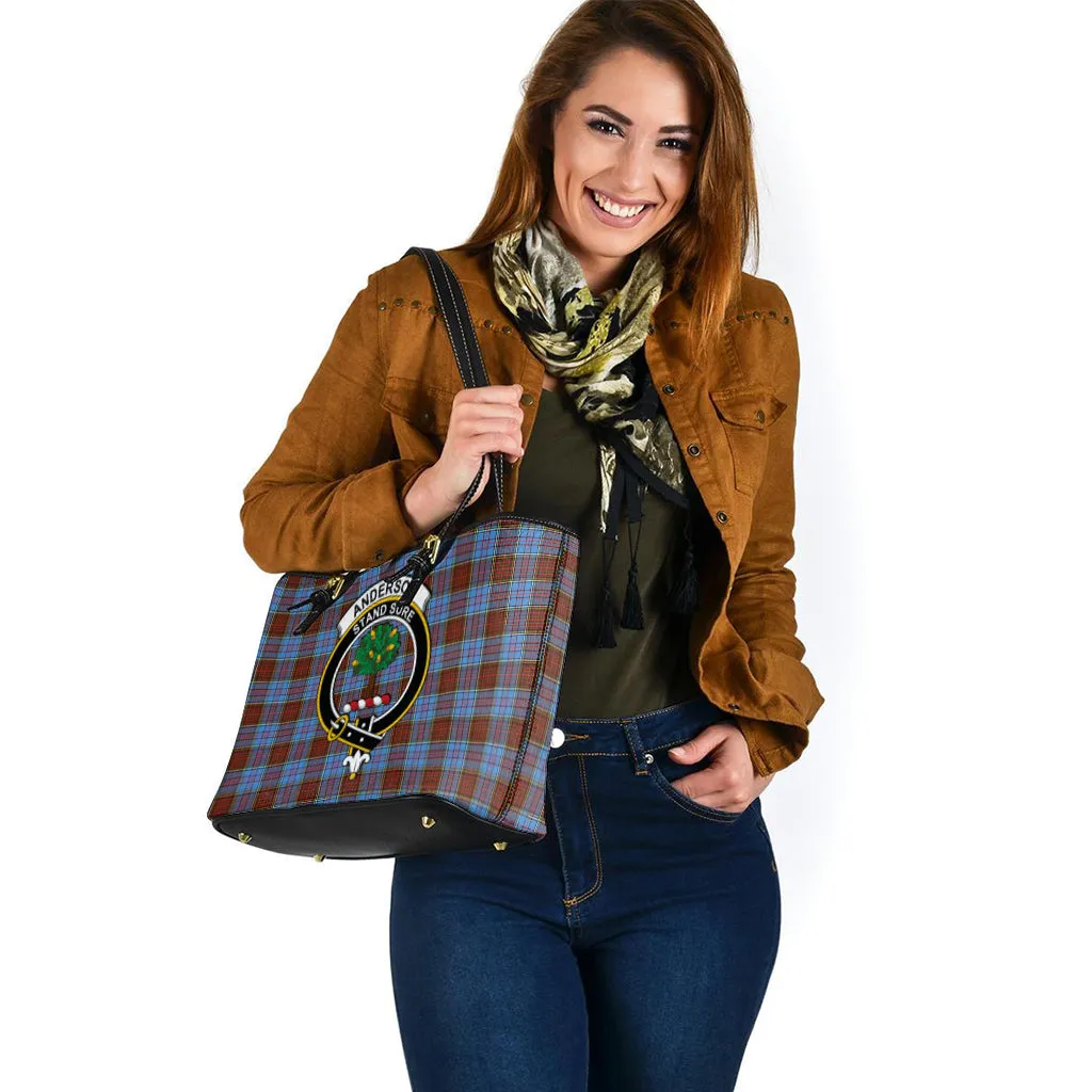 Anderson Modern Tartan Leather Tote Bag with Family Crest