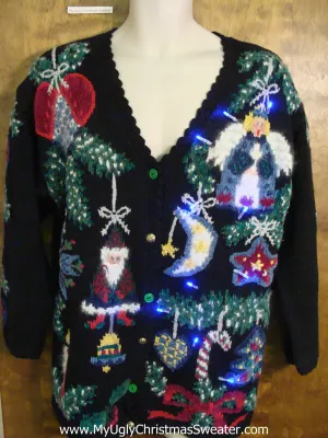 Angels on Back and Front Light Up Cheesy Christmas Sweater