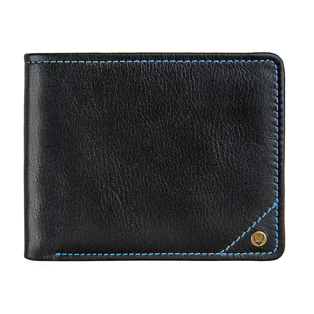 Angle Stitch Leather Slim Bifold Wallet in Black