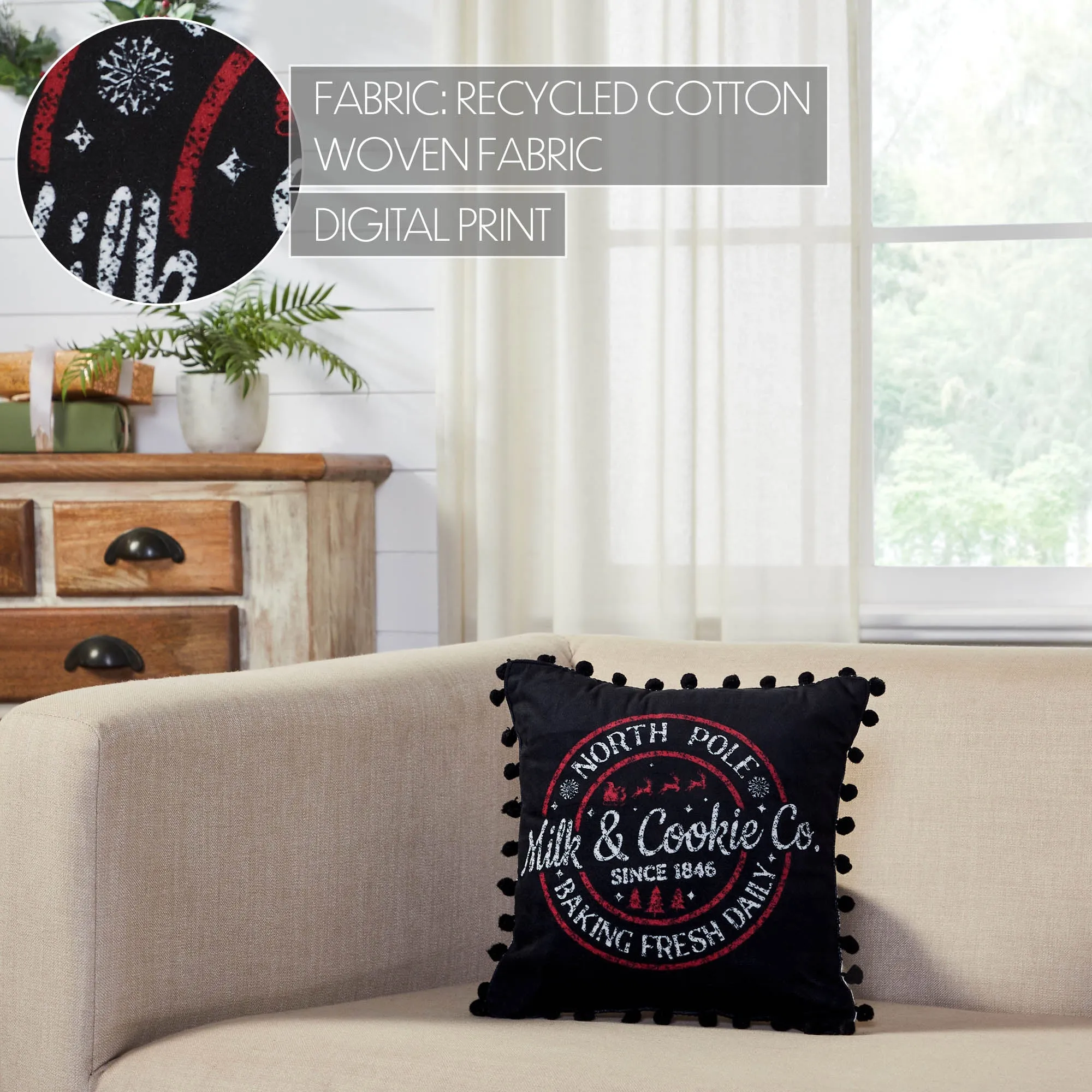 Annie Black Check Milk and Cookies Pillow 12x12