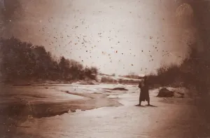 Antique Atmospheric Sepia Winter River Scene Photograph