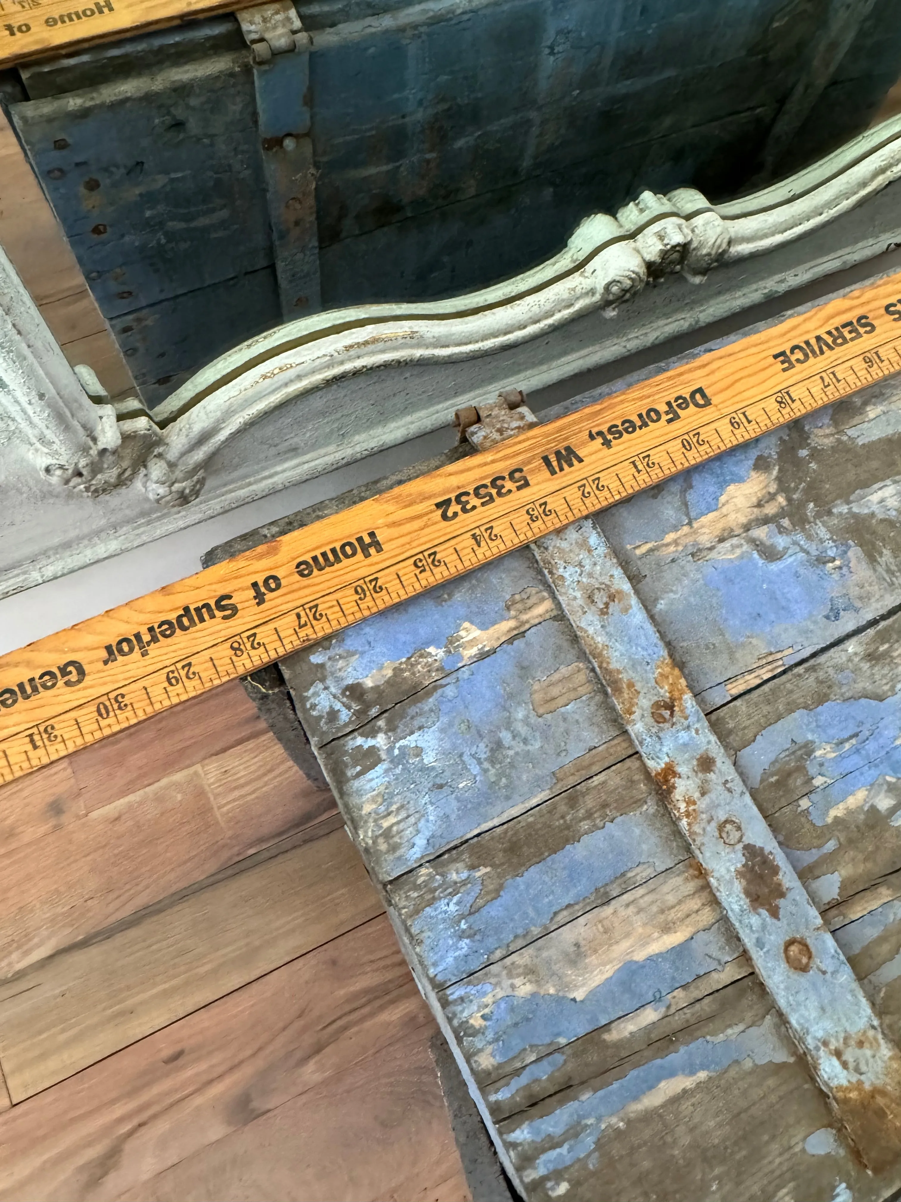 Antique English Kindling Box Chippy Original Blue Paint
