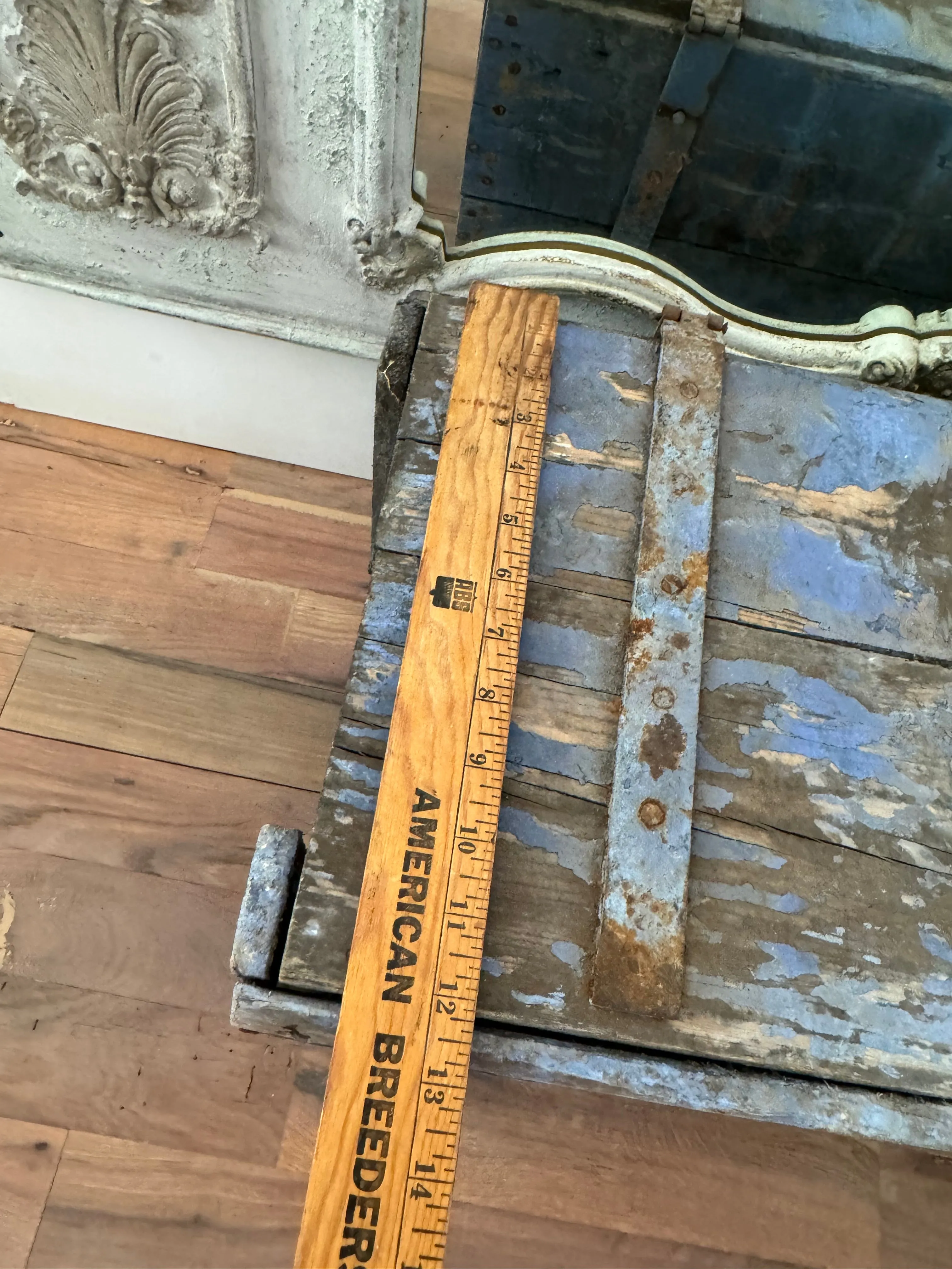 Antique English Kindling Box Chippy Original Blue Paint