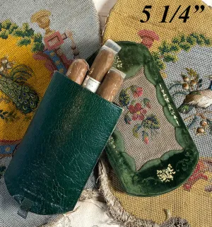 Antique French Silk Embroidery on Silk Velvet & Leather Cigar or Spectacles Case, Etui