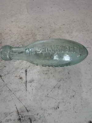Antique Torpedo Glass Bottle The Belvedere, LONDON with Blob Top