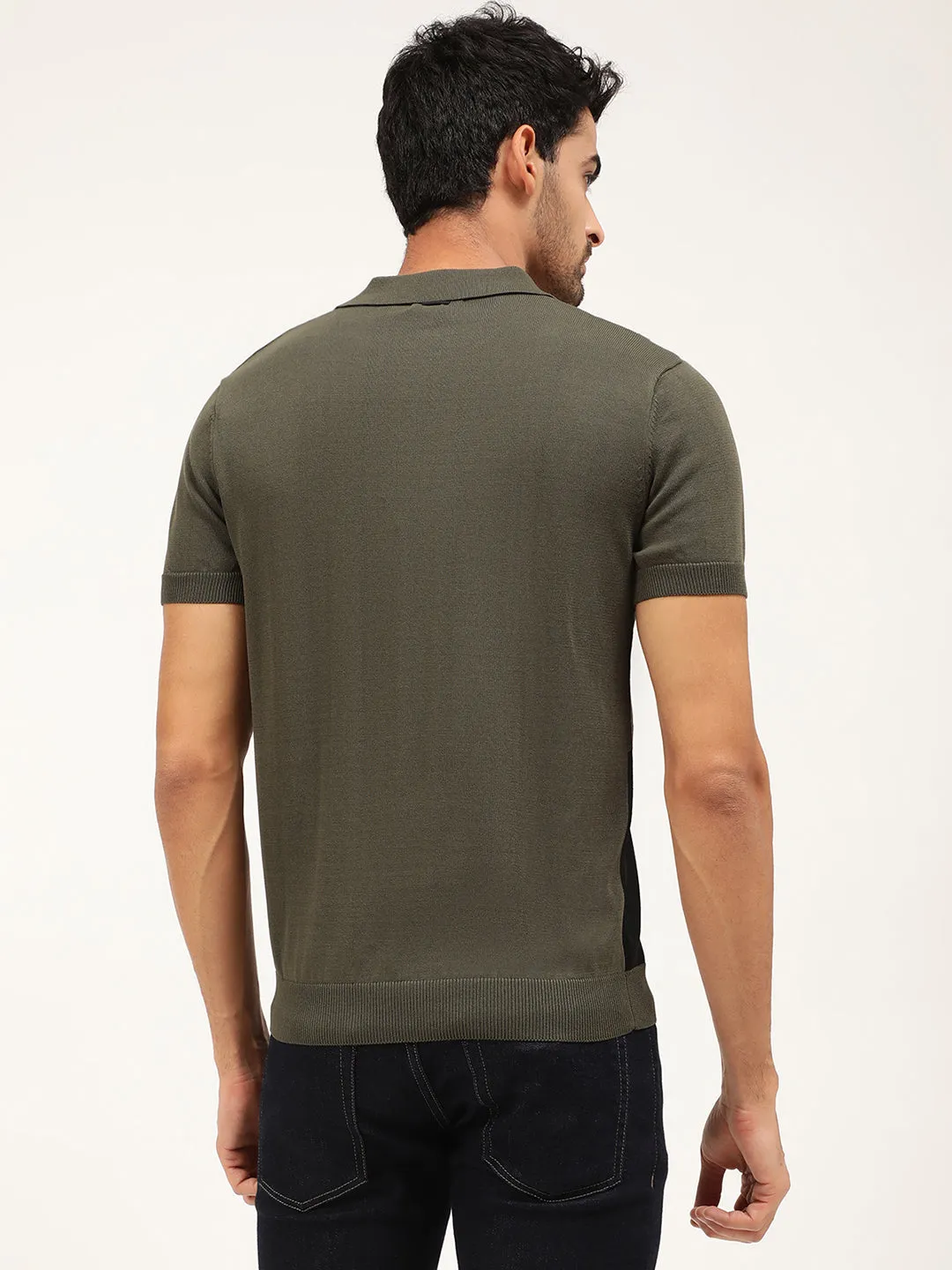 Antony Morato Men Olive Green  White Colourblocked Pullover