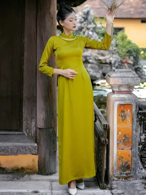 Ao Dai Vietnam Green Hai Da Silk Includes One Ao Dai Top And Pants