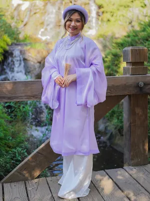 Ao Dai Vietnam Purple Ao Dai Top And Headband No Pants