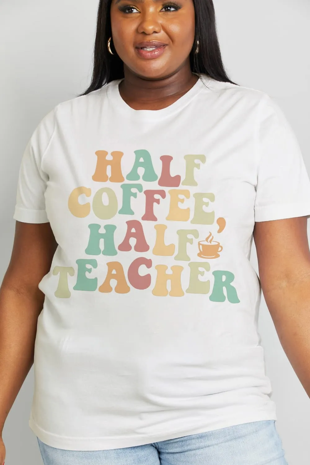 *APP EXCLUSIVE* HALF COFFEE HALF TEACHER Graphic Cotton Tee