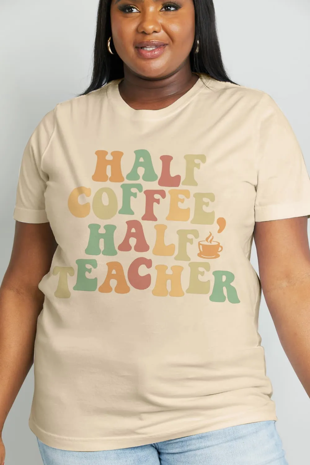 *APP EXCLUSIVE* HALF COFFEE HALF TEACHER Graphic Cotton Tee
