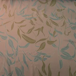 Aqua and Brown Floral with a Light Pink Background Printed Silk Chiffon Fabric
