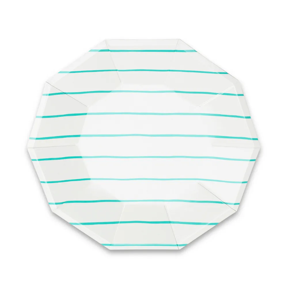 Aqua Frenchie Striped Large Plates