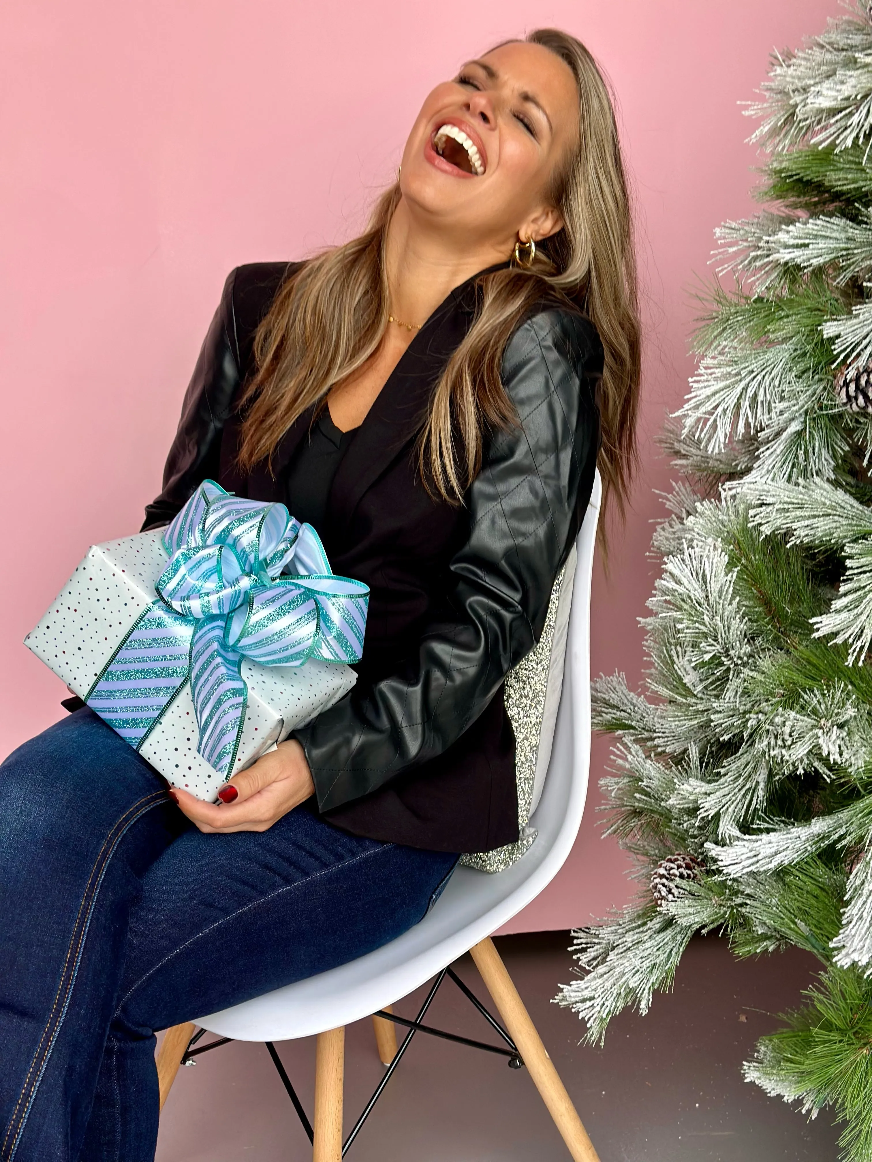 Argyle Faux Leather Blazer-FINAL SALE