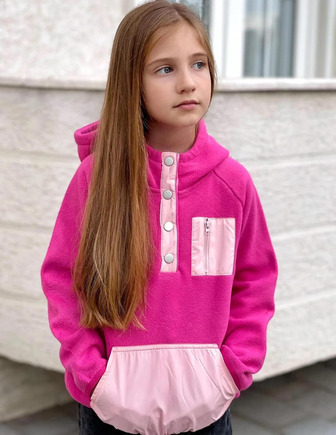 Arshiner Girls Fleece Pullover Hooded Sweatshirt Colorblock Sherpa Hoodie