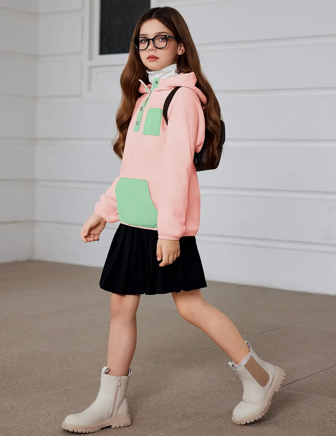 Arshiner Girls Fleece Pullover Hooded Sweatshirt Colorblock Sherpa Hoodie