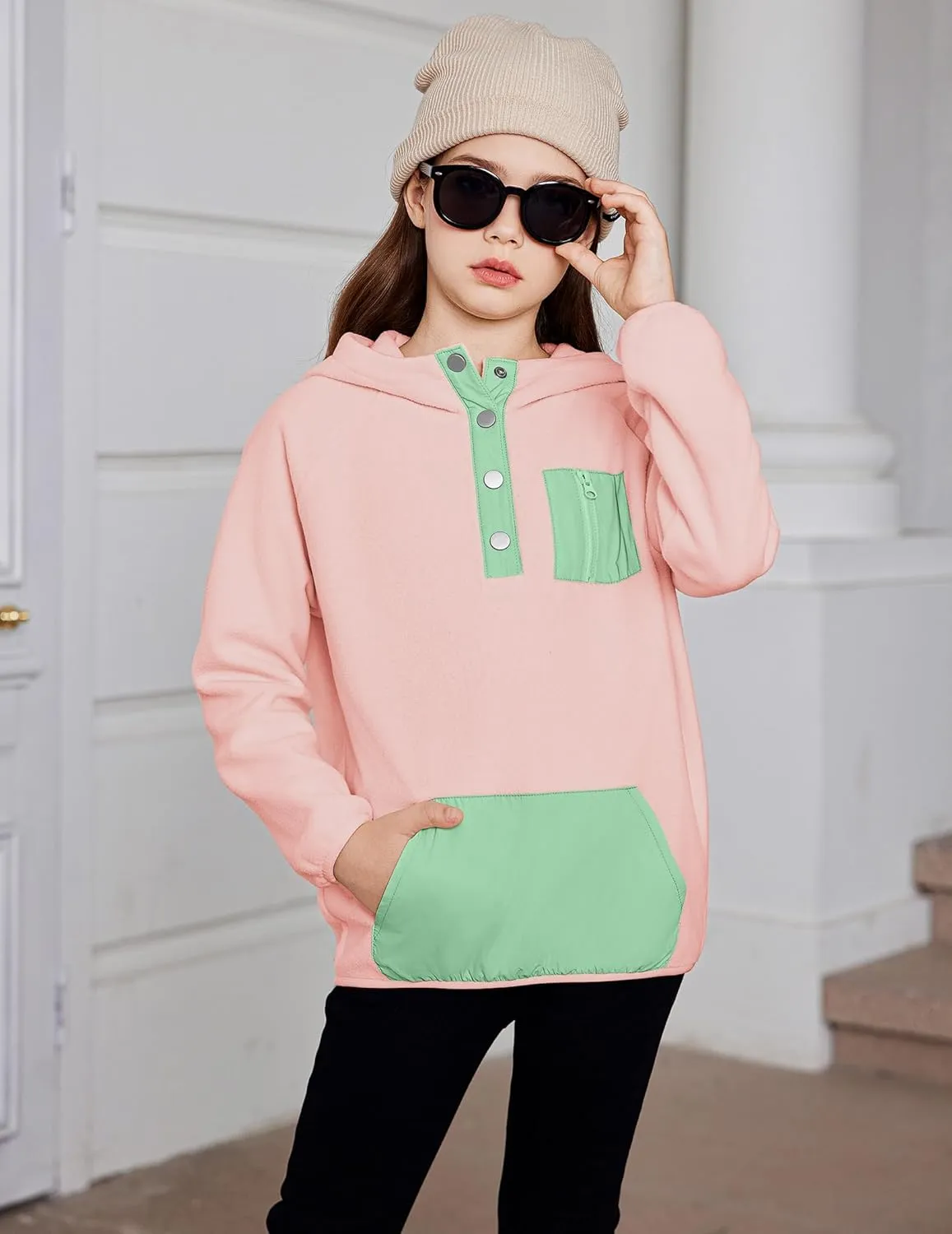 Arshiner Girls Fleece Pullover Hooded Sweatshirt Colorblock Sherpa Hoodie