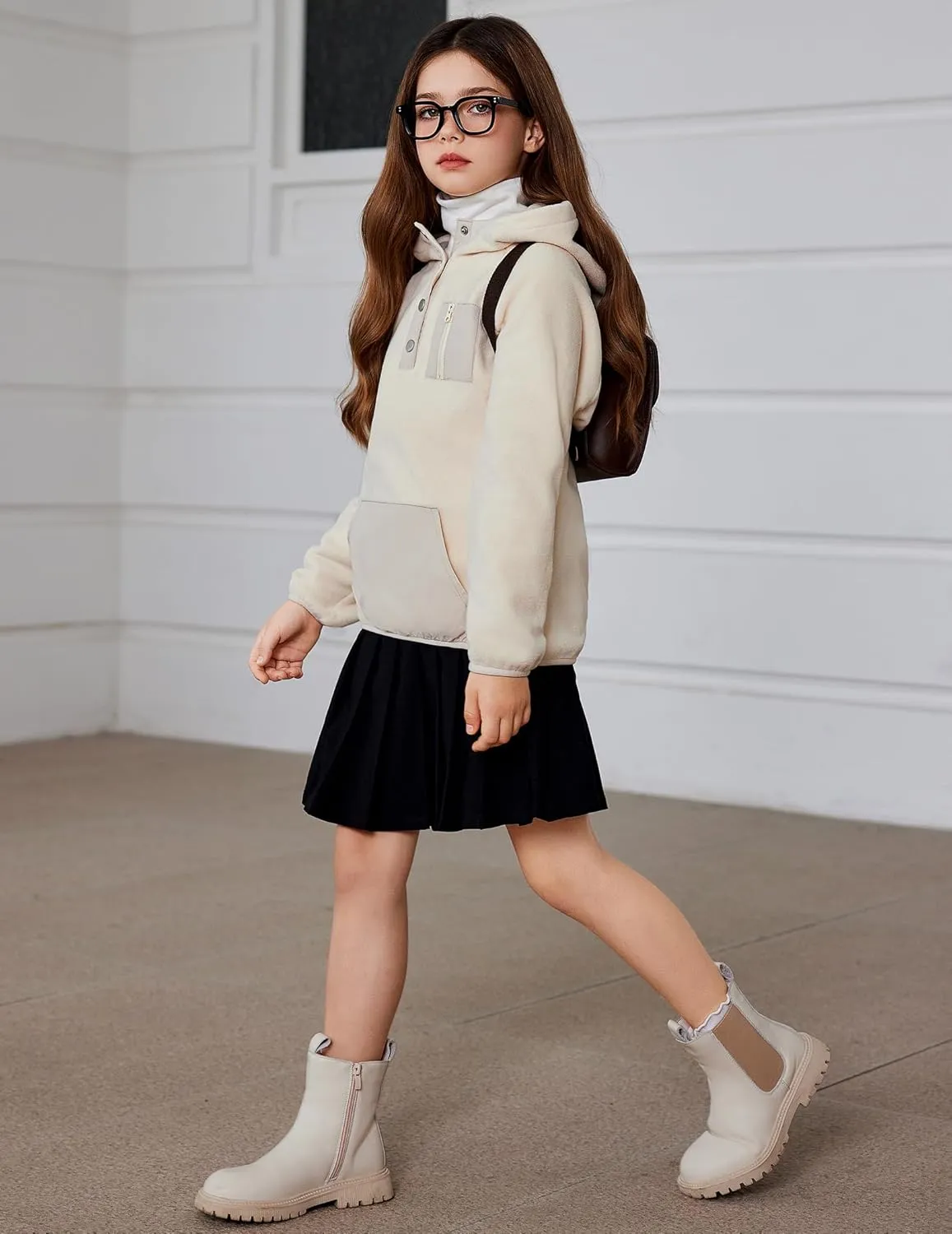 Arshiner Girls Fleece Pullover Hooded Sweatshirt Colorblock Sherpa Hoodie